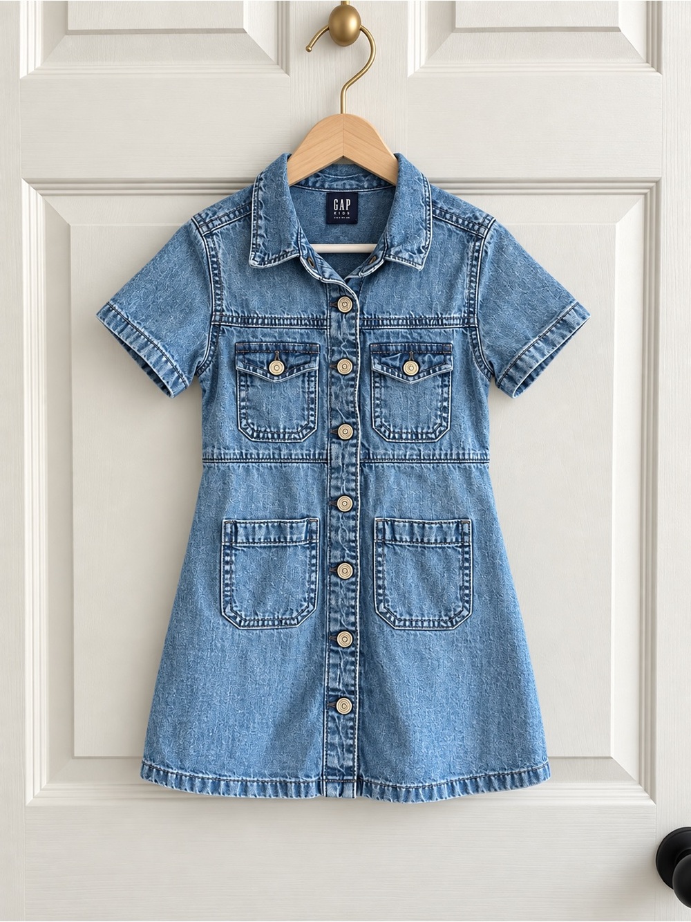 Gap Kids Girls 4-5 Denim Utility Shirt Dress Button Front Pockets